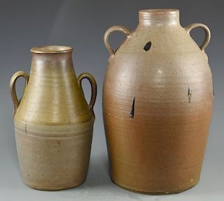 2 Middle TN 2-Handled Pottery Jars
