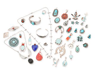 A large group of Southwest-style silver jewelry