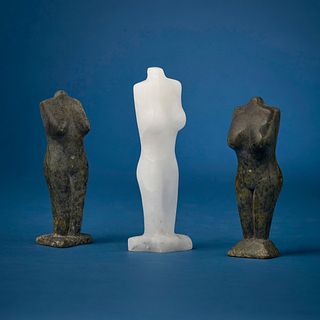 Ovilu Tunnillie (1949-2014, Inuit; Cape Dorset/Kinngait), Three carved figures