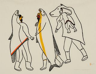 Simon Tookoome (1934-2010), "Friendly Spirit," 1972, Stonecut in colors on paper, Sight: 22.5" H x 28.5" W
