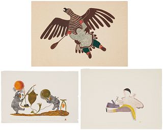 Three Inuit stonecuts, Agnes Nanogak (1925-2001), Toweener Arngnakik (20th century), Lipa Pitsiulak (1943-2010) & Solomon Karpik Pangnirtung (20th cen