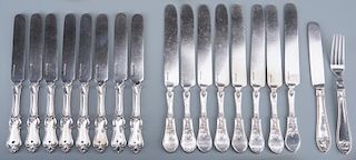 Group Coin Silver Knives, 17 plus 1 fork