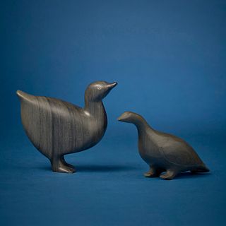 Paul Kavik (b. 1948, Inuit; Belcher Islands/Sanikiluaq), Two carved birds