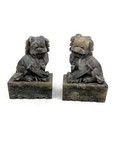 Pair of Chinese small soapstone foo dogs