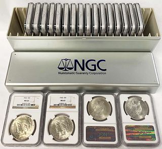 (20) NGC MS63 Peace Silver Dollars