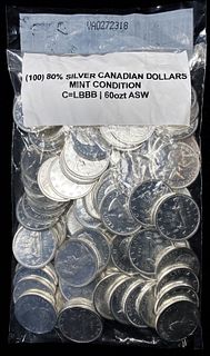 $100 Face 80% Silver Canadian Dollars Proof-Like Mint Condition Sealed Evidence Bag