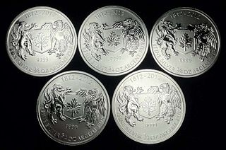 (5) 2012 Canada War Of 1812 3/4 ozt .9999 Silver Dollar