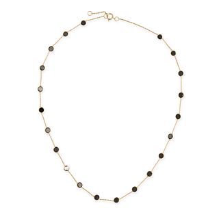 A BLACK DIAMOND CHAIN NECKLACE in 18ct yellow gold, the chain set with circular rose cut black di...