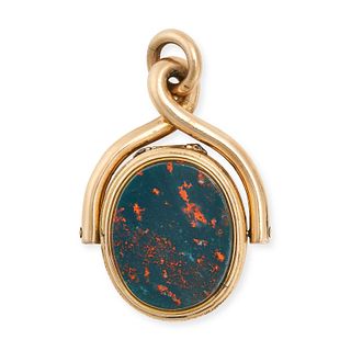 AN ANTIQUE BLOODSTONE AND CARNELIAN SEAL SWIVEL FOB LOCKET in 9ct yellow gold, set with an oval b...