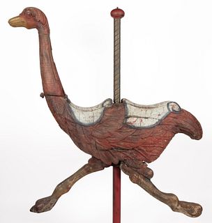 FREDERICK SAVAGE, ATTRIBUTED, CARVED AND PAINTED OSTRICH CAROUSEL FIGURE