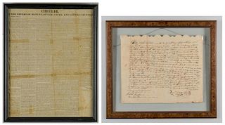 East TN Political Broadside, 1857 and Wm. Dickson Signed Land Indenture, 1818