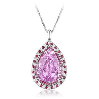 Impressive Kunzite Ruby and Diamond Pendant Necklace