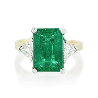 4.88-Carat Zambian Emerald and Diamond Ring, AGL Certified