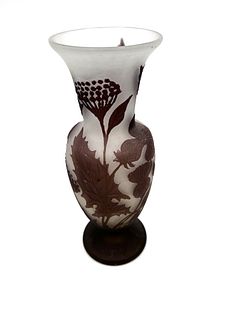 Purple and neutral cameo glass vase