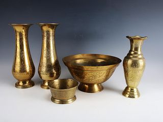 INDIAN AND CHINESE BRASS VASES & BOWLS