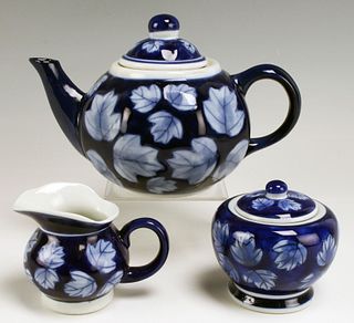 DESIGNPAC BLUE & WHITE TEA POT SUGAR & CREAMER