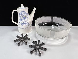 TURI LOTTE COFFEE POT DANSK SPIDER CAST IRON CANDLE HOLDER GLASS DISH