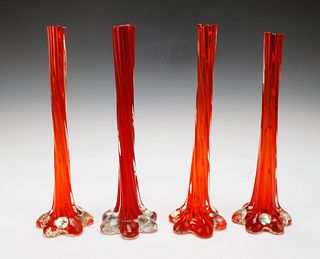 MID CENTURY MODERN FOUR SWIRLED ART GLASS VASES