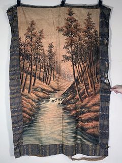 HAND EMBROIDERED AUTUMN STREAM TAPESTRY 