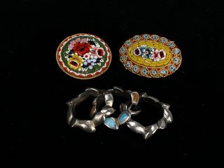 VINTAGE STACKING RINGS & TWO MICRO MOSAIC BROOCHES