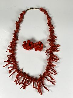 BRANCH CORAL NECKLACE WITH EARRINGS 