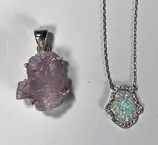 OPAL AND STERLING PENDANT & CHAIN AND ROSE QUARTZ STERLING PENDANT 