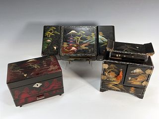 3 JAPANESE LACQUER MUSIC JEWELRY BOXES