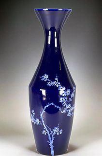 TALL BLUE VASE WITH CHERRY BLOSSOMS