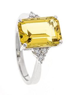Yellow beryl diamond ring WG 7