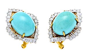 Turquoise diamond clip earring