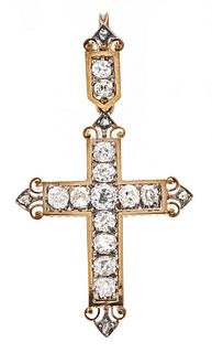 Old-cut diamond cross pendant