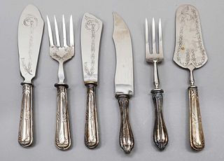 Six pieces of serving cutlery,