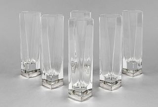 Six longdrink glasses with silv