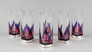 Six longdrink glasses with silv