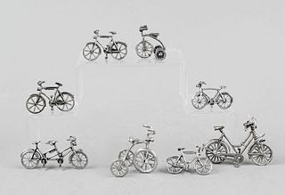 Eight miniature bicycles, mainl
