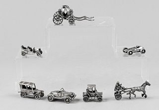 Six miniature vehicles, mostly