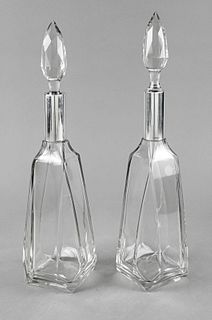 Pair of carafes with silver nec