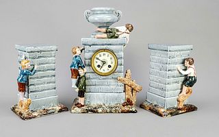 3-piece porcelain clock, c. 19