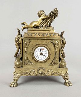 Bronze table clock with putto,