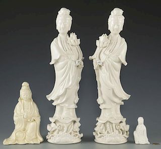 4 Blanc de Chine Quan Yin Porcelain Figures