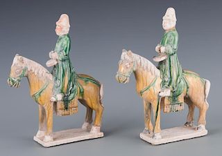 Pr. Chinese Ceramic Horse w/ Riders Figurines