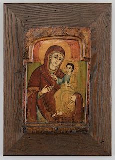 Early Greek Icon, Mother of God with wood