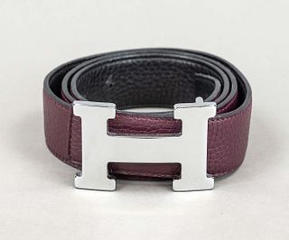 Hermes, reversible belt, burgundy a