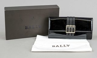 Bally, large wallet, black patent l