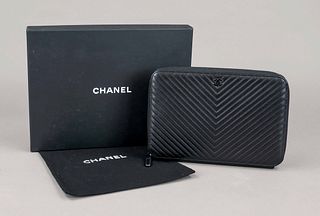Chanel, document case, black quilte