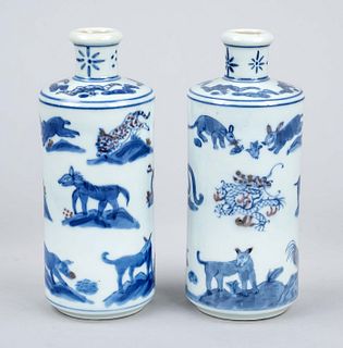Pair of blue and white bottle vases