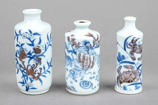 3 Blue and white bottle vases, Chin