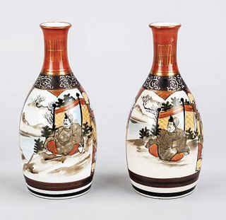 Pair of Kutani sake bottles, Japan,