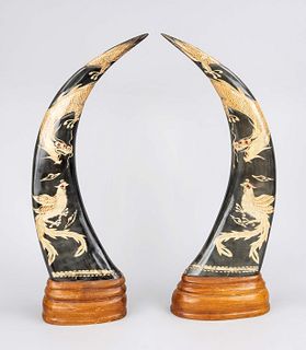 Pair of horn ornaments, Vietnam, 20