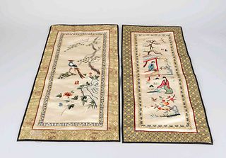 Pair of embroidered silk banners, C